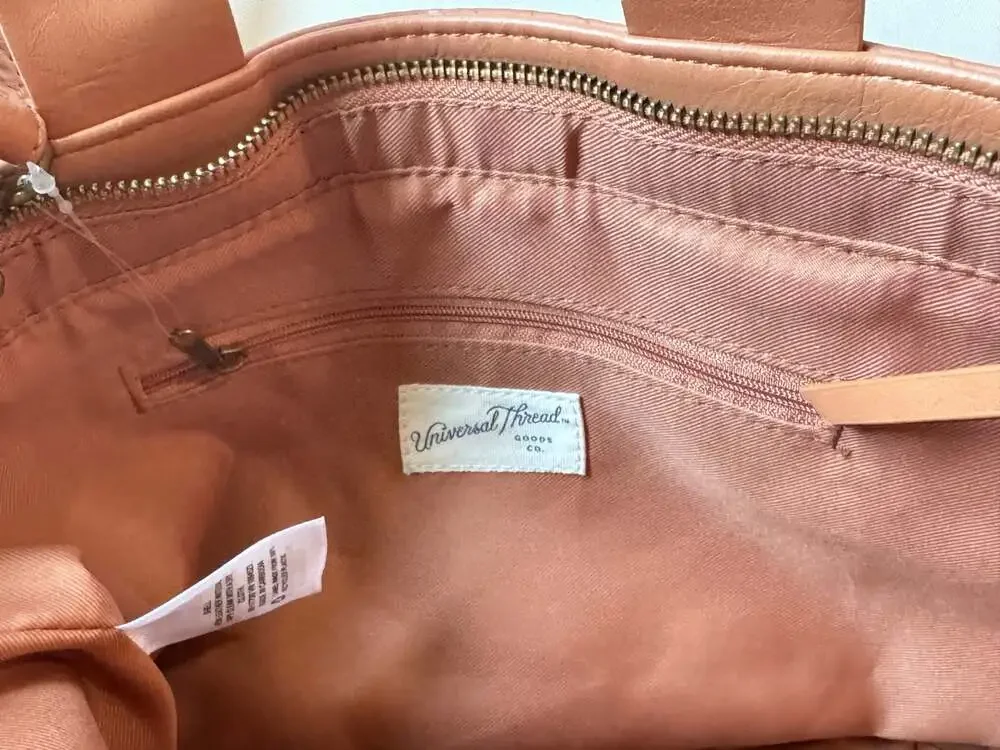 Woven Faux Leather Convertible Tote Satchel Crossbody Cognac Brown NWT